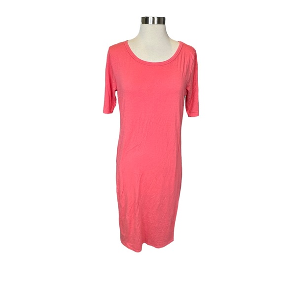 LuLaRoe Maxi Dress Womens Long Short Sleeve Stretch Scoop Neck Pink Large - Picture 1 of 11
